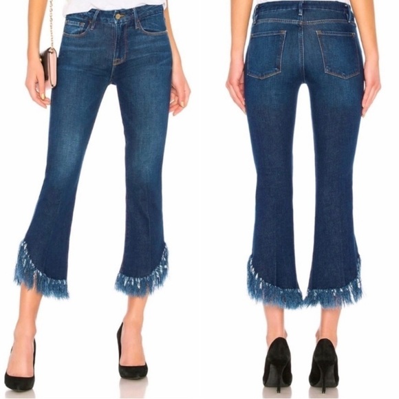 Frame Denim Denim - Frame Le Crop Mini Boot High Rise Fringe Hem Denim Jeans